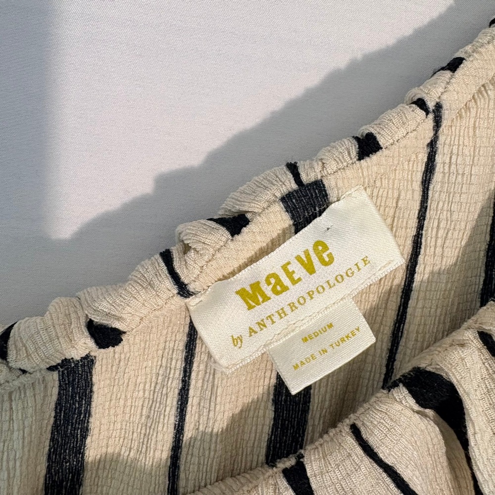 Maeve Anthropologie One Shoulder Ruffle Peplum Top Striped Cream Black Medium - Picture 4 of 8